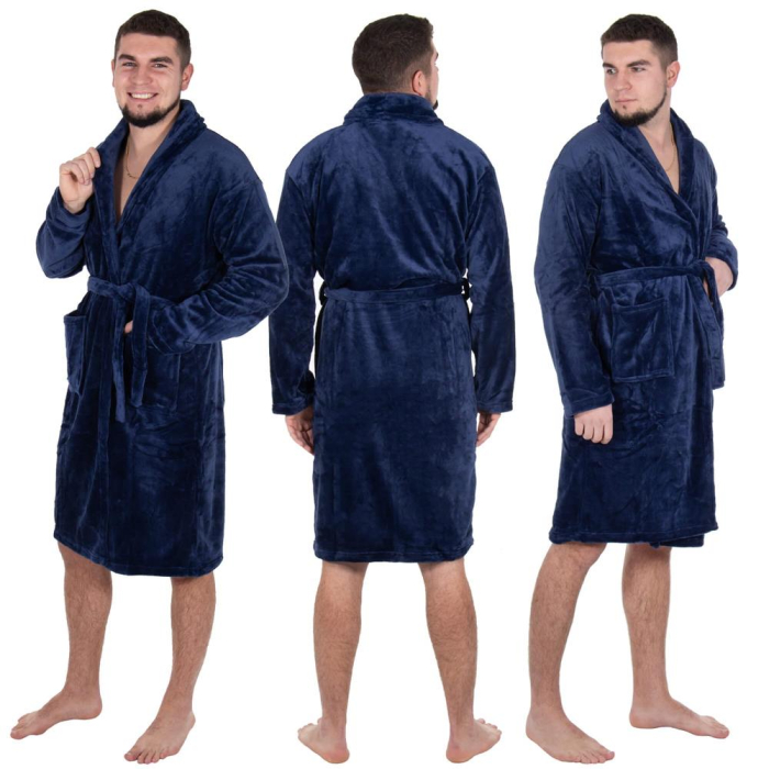 Halat de baie pentru barbati pana la genunchi, marimea XXL, albastru marin [13]