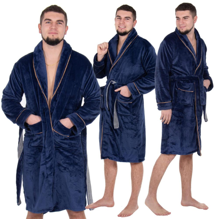 Halat de baie pentru barbati pana la genunchi, marimea XXL, albastru marin [15]