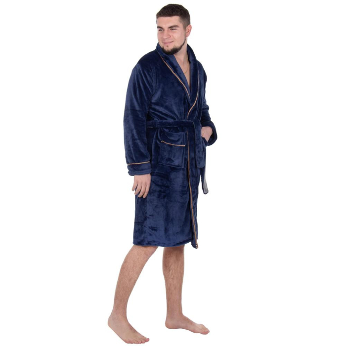 Halat de baie pentru barbati pana la genunchi, marimea XXL, albastru marin [14]