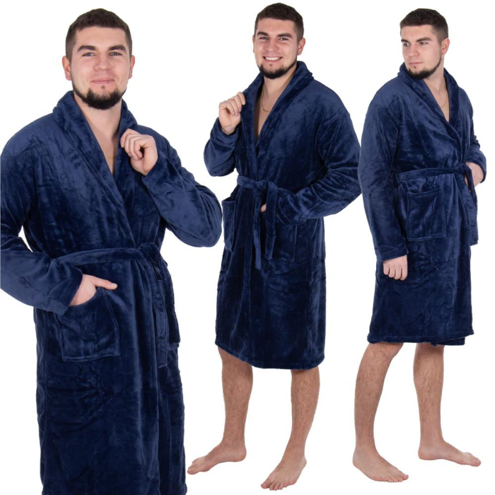 Halat de baie pentru barbati pana la genunchi, marimea XXL, albastru marin [16]