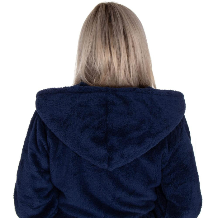 Halat de baie pentru femei pana la genunchi, cu gluga, marimea L/XL, albastru marin [10]