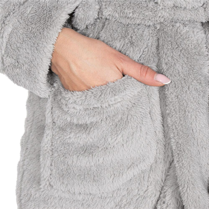 Halat de baie pentru femei pana la genunchi, cu gluga, marimea S/M, gri [8]