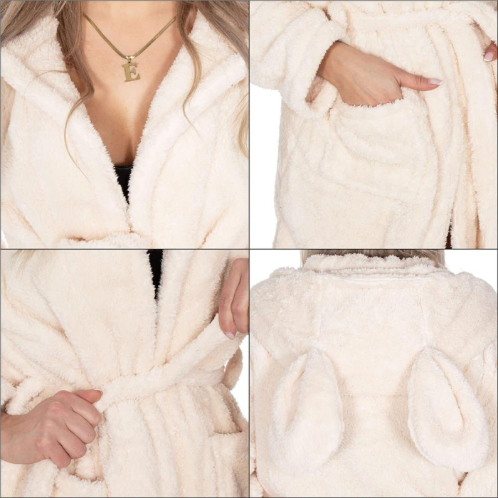 Halat de baie pentru femei pana la genunchi, gluga cu urechi , marimea S/M, bej [11]