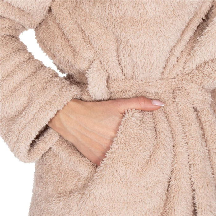 Halat de baie pentru femei pana la genunchi, gluga cu urechi , marimea S/M, bej [10]