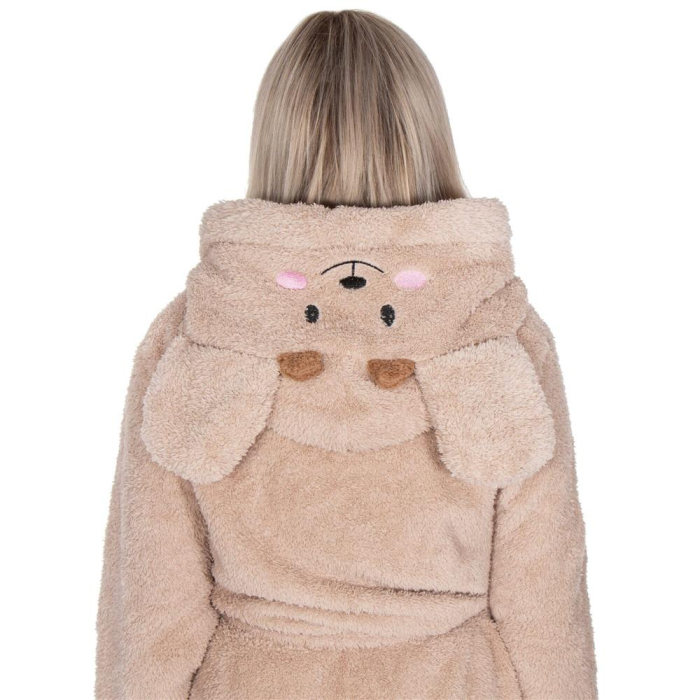 Halat de baie pentru femei pana la genunchi, gluga cu urechi , marimea S/M, bej [7]