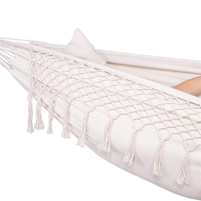 Hamac doua persoane cu franjuri si 2 perne, 200kg, 200×150 cm, bej [5]