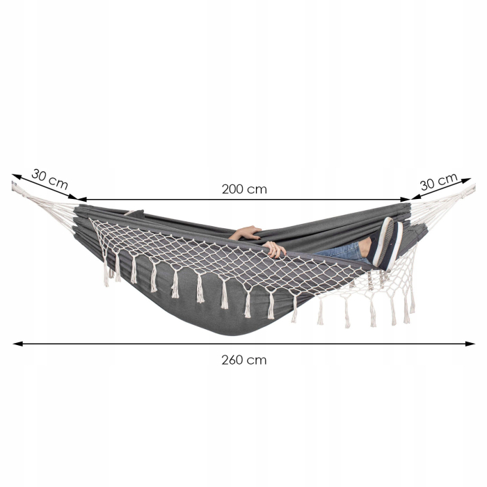 Hamac doua persoane cu franjuri si 2 perne, 200kg, 200×150 cm, gri inchis [3]