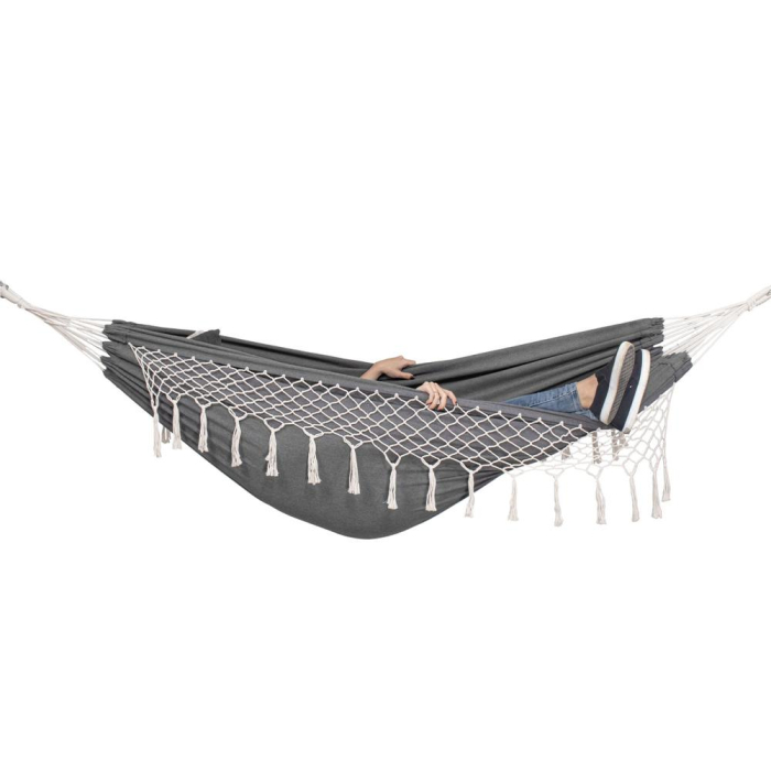 Hamac doua persoane cu franjuri si 2 perne, 200kg, 200×150 cm, gri inchis [12]