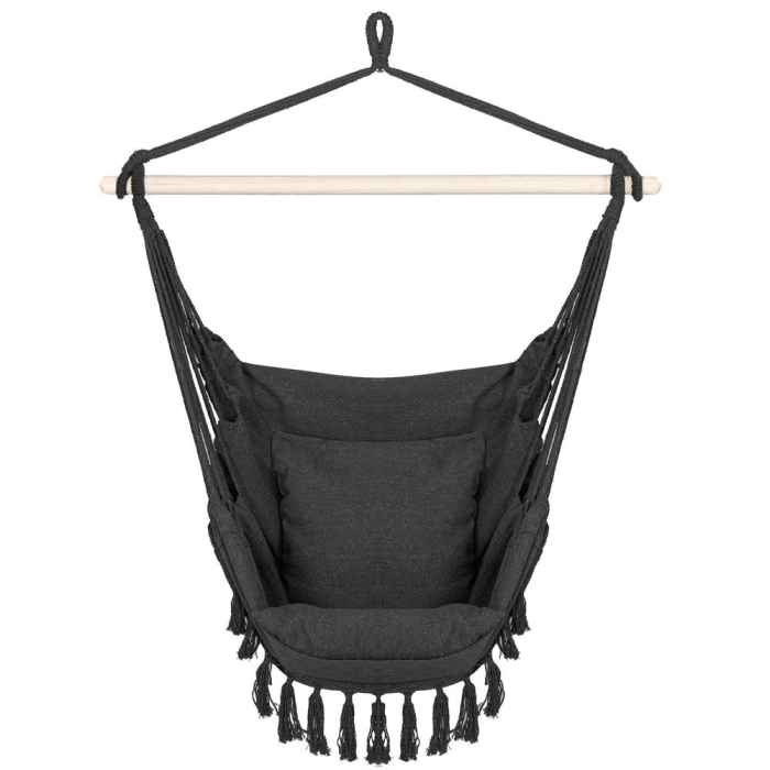 Hamac tip leagan suspendat pentru casa sau gradina, cu perne, 130x100cm, 150kg, gri inchis [5]