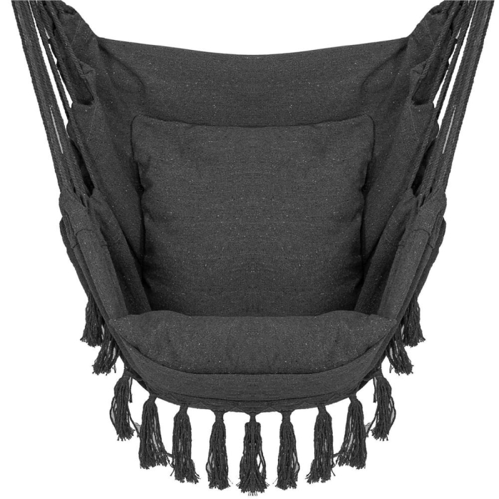 Hamac tip leagan suspendat pentru casa sau gradina, cu perne, 130x100cm, 150kg, gri inchis [15]