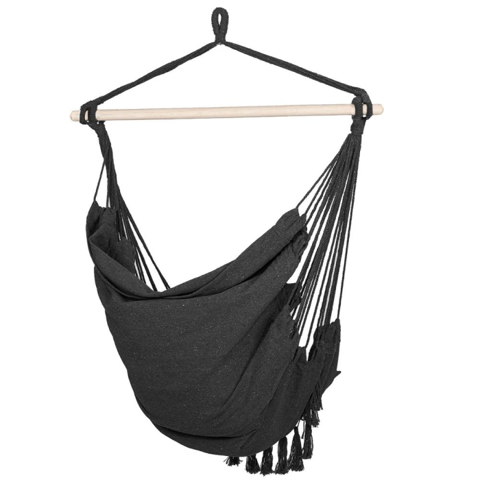 Hamac tip leagan suspendat pentru casa sau gradina, cu perne, 130x100cm, 150kg, gri inchis [6]