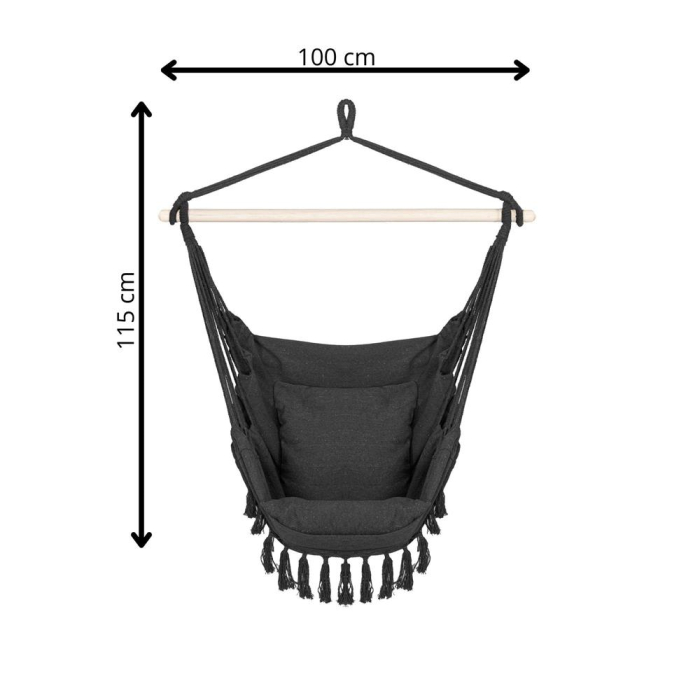 Hamac tip leagan suspendat pentru casa sau gradina, cu perne, 130x100cm, 150kg, gri inchis [18]