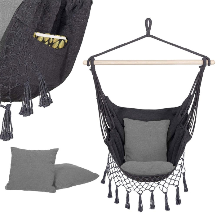 Hamac tip leagan suspendat pentru casa sau gradina, gri cu perne, 130x100cm, 150kg [4]
