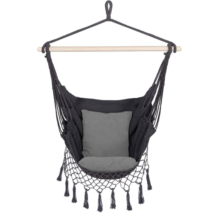 Hamac tip leagan suspendat pentru casa sau gradina, gri cu perne, 130x100cm, 150kg [21]
