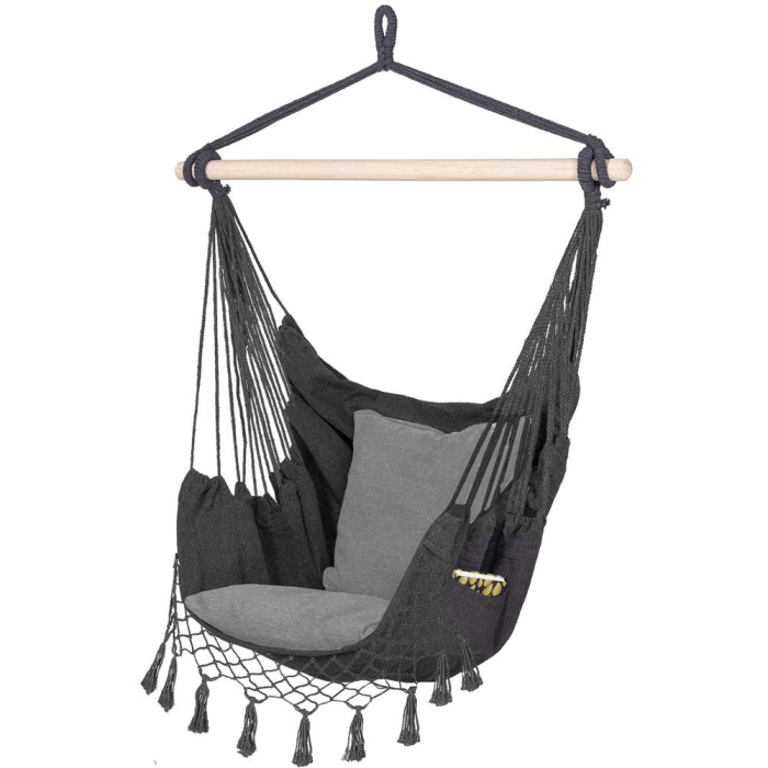 Hamac tip leagan suspendat pentru casa sau gradina, gri cu perne, 130x100cm, 150kg [13]