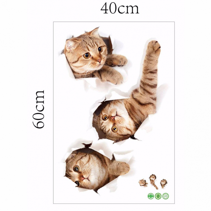 Sticker Autocolant Decorativ pentru Multiple Suprafete cu 3 Pisici Simpatice [8]