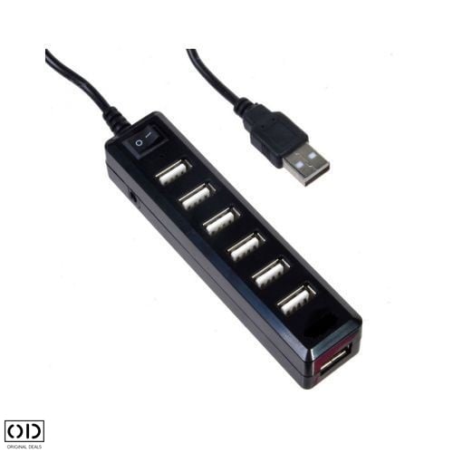 Hub USB cu 7 Porturi USB 2.0 Hi-Speed 480mbps, Buton On/Off, Negru [1]