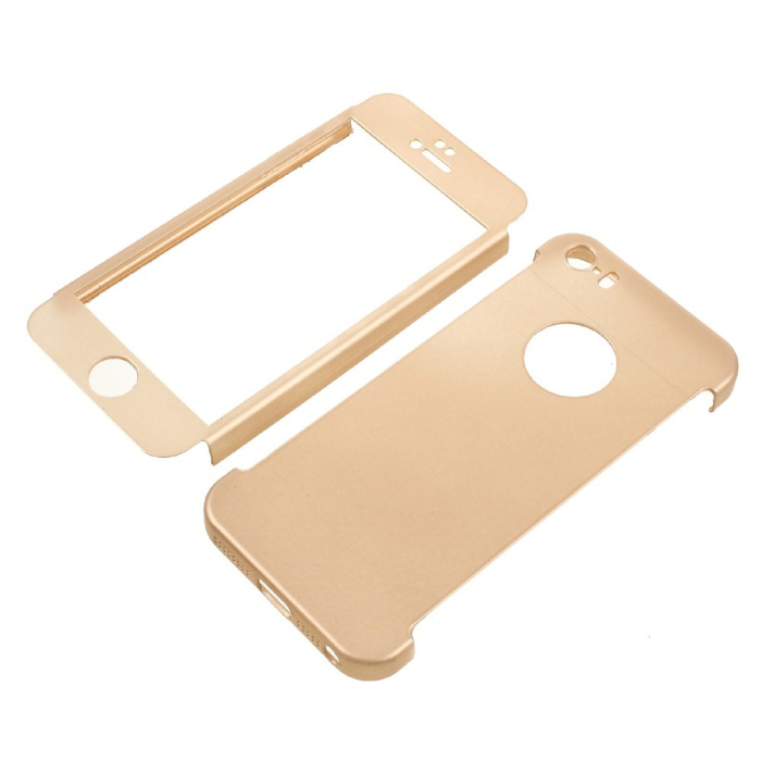 Husa Apple iPhone 5/5S/SE Full Cover 360 Auriu + Folie de protectie [4]
