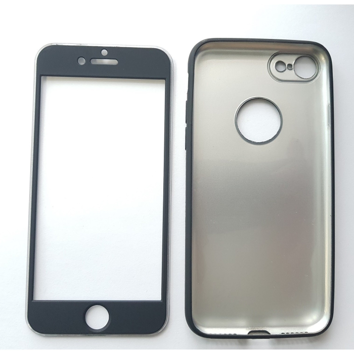 Husa Apple iPhone 8 Full Silicone 360 Negru + Folie de protectie [7]