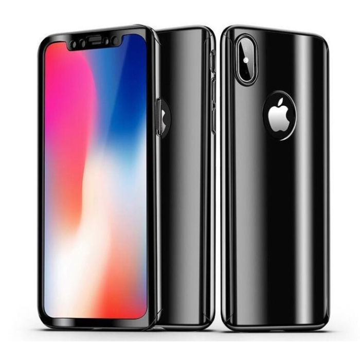 Husa Apple iPhone X Full Cover 360 Negru lucios + Folie de protectie [5]
