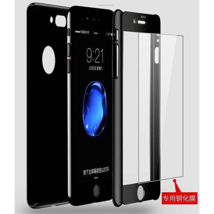 Husa Apple iPhone X Full Cover 360 Negru lucios + Folie de protectie [4]