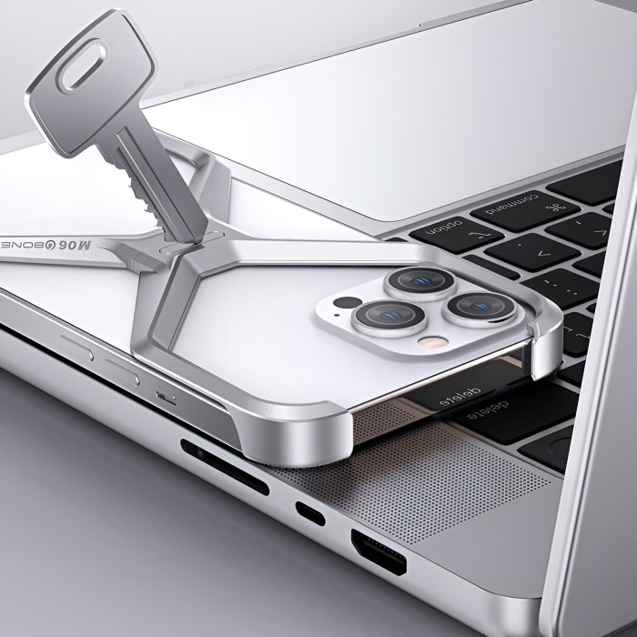 Husa Armor X Compatibila cu iPhone 15 Pro Max, , Aliaj de Aluminiu, Antisoc, Antizgarieturi, Impermeabila, Margini cu 2 Straturi, Aderent, Montare Usoara, Surubelnita Inclusa, Gri Metalizat [9]