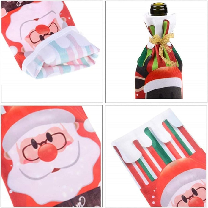 Husa Craciun pentru sticla de vin , tema Mos Craciun, material textil, 34 cm, multicolor [2]