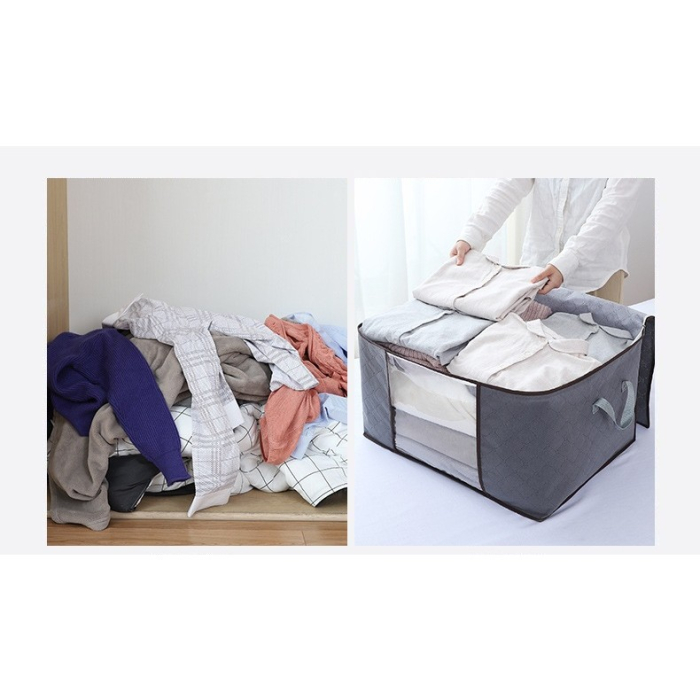 Husa de Depozitare, , Intrebuintare Multipla, Pliabila, cu Fermoar Bidirectional si Fereastra Laterala Transparenta, Lavabila, 50x48x28 cm, Gri [5]