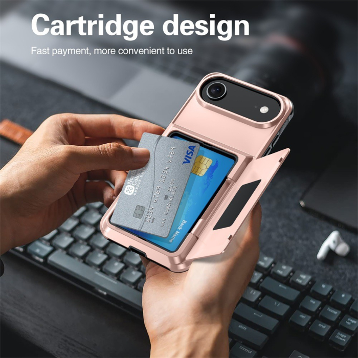 Husa de Protectie compatibila Apple iPhone 17 Air, , Compartiment pentru Carduri, Anti-alunecare, Protectie PC, Rezistenta la Zgirieturi, Rose Gold [2]