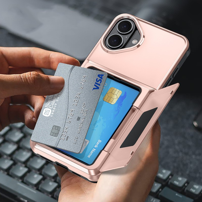 Husa de Protectie compatibila Apple iPhone 17, , Compartiment pentru Carduri, Anti-alunecare, Protectie PC, Rezistenta la Zgirieturi, Rose Gold [2]