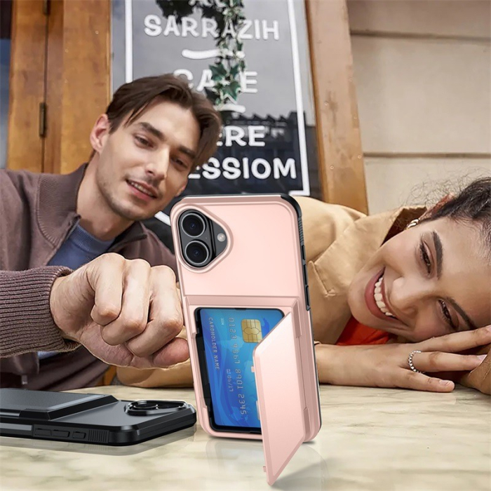 Husa de Protectie compatibila Apple iPhone 17, , Compartiment pentru Carduri, Anti-alunecare, Protectie PC, Rezistenta la Zgirieturi, Rose Gold [5]