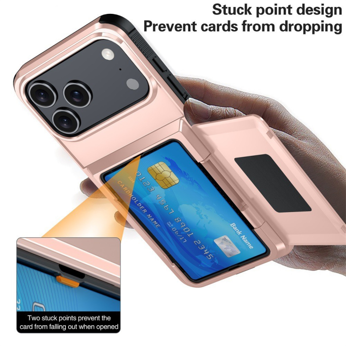 Husa de Protectie compatibila Apple iPhone 17 Pro, , Compartiment pentru Carduri, Anti-alunecare, Protectie PC, Rezistenta la Zgirieturi, Rose Gold [5]