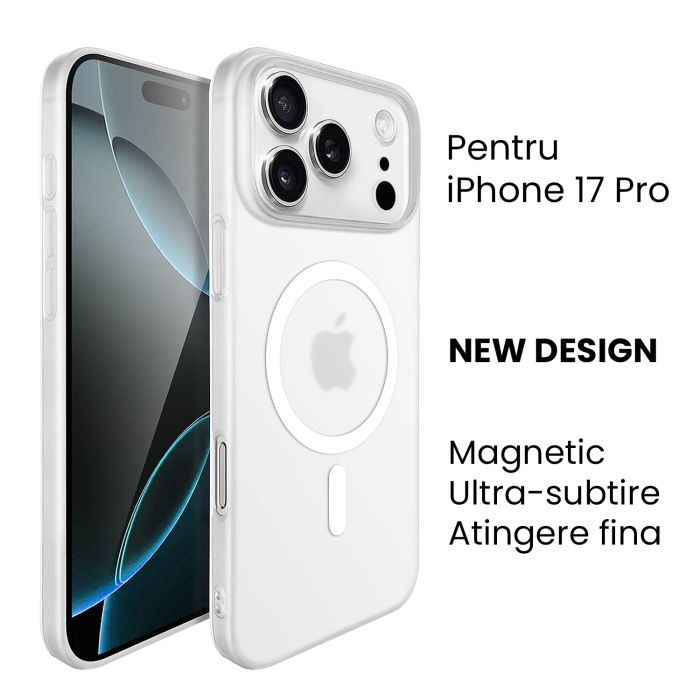 Husa de Protectie compatibila Apple iPhone 17 Pro, , Magnetica Ultra-subtire, Anti-alunecare, Protectie PC, Rezistenta la Zgirieturi, Alb [2]
