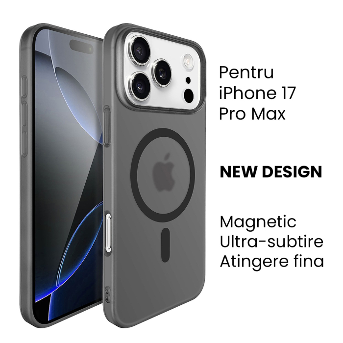 Husa de Protectie compatibila Apple iPhone 17 Pro Max, , Magnetica Ultra-subtire, Anti-alunecare, Protectie PC, Rezistenta la Zgirieturi, Negru [2]
