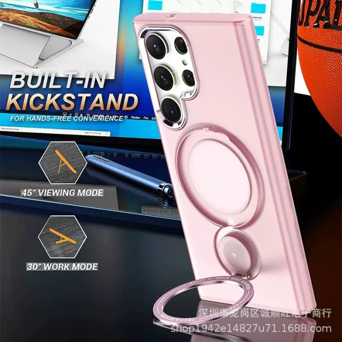 Husa de protectie , cu incarcare Wireless, Tehnologie Magsafe, TPU, Inel magnetic rotativ cu functie de suport, pentru Samsung Galaxy S23 , Rose Gold [5]