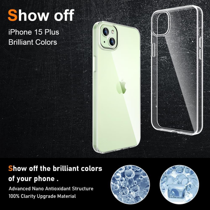 Husa de Protectie din Silicon, pentru Apple iPhone 15 Plus, PC, Antisoc, Rezistenta la Impact, Transparenta [2]