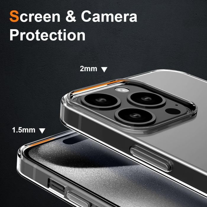 Husa de Protectie din Silicon, pentru Apple iPhone 15 Pro Max, PC, Antisoc, Rezistenta la Impact, Transparenta [2]