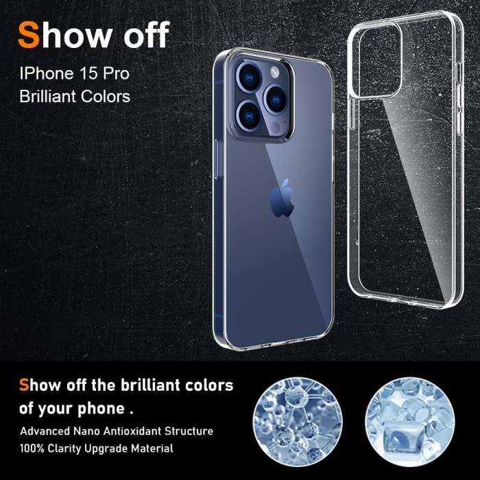 Husa de Protectie din Silicon, pentru Apple iPhone 15 Pro, PC, Antisoc, Rezistenta la Impact, Transparenta [2]
