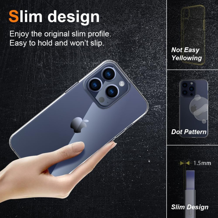 Husa de Protectie din Silicon, pentru Apple iPhone 15 Pro, PC, Antisoc, Rezistenta la Impact, Transparenta [4]