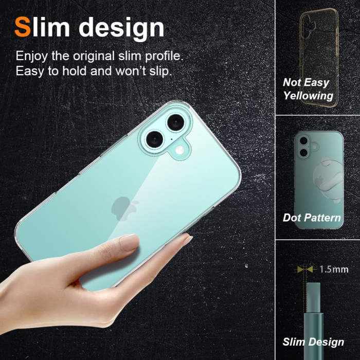 Husa de Protectie din Silicon, pentru Apple iPhone 16, PC, Antisoc, Rezistenta la Impact, Transparenta [4]