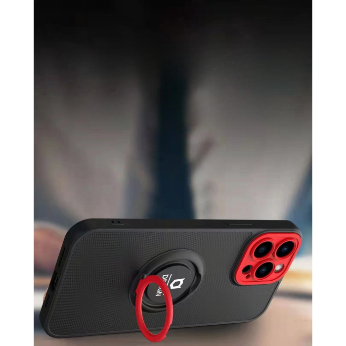 Husa de protectie Eagle eye pentru Apple iPhone 14, Rezistenta la socuri, Protectie camera, Cu inel de prindere magnetic negru, rosu, Negru [6]