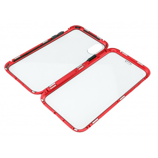 Husa de protectie Magnetic 360, Folie sticla inclusa, pentru Apple iPhone X, Rosu [6]
