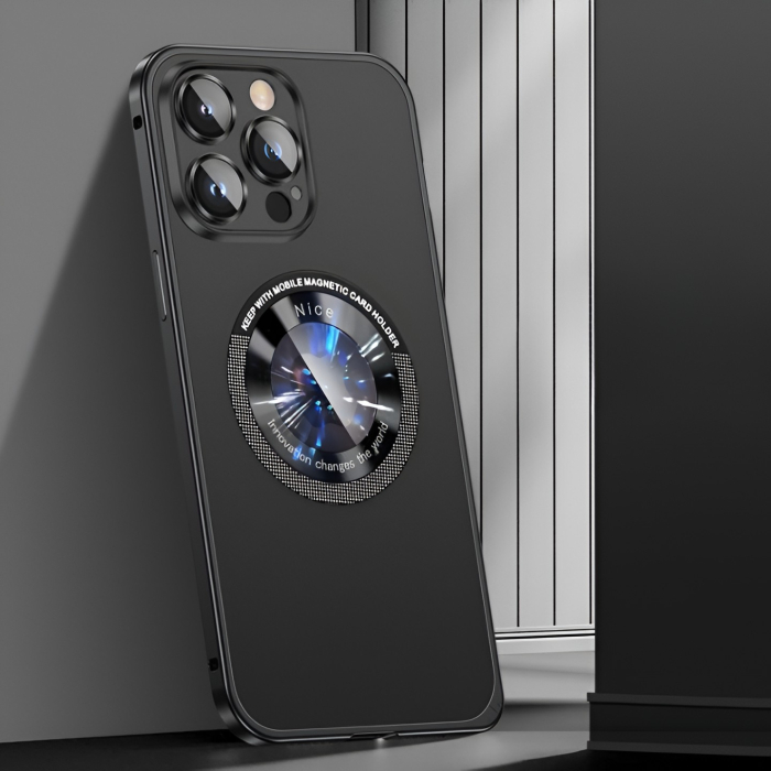 Husa de Protectie MagSafe Compatibila cu iPhone 15 Pro, , Carcasa din Metal, Incarcare Wireless, Acoperire Completa, Protectie Camera, Antisoc, Antizgariere, Antialunecare, Negru Metalizat [9]