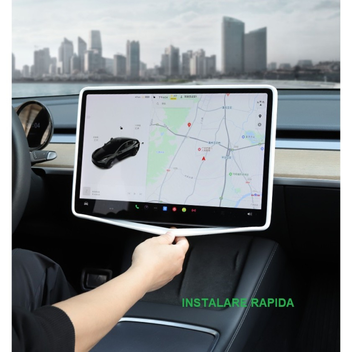 Husa de Protectie Margini Ecran Frontal Tesla, Flipp, Compatibil cu Tesla Model 3/Y, din TPE, Alb [6]