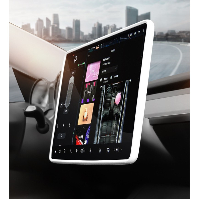 Husa de Protectie Margini Ecran Frontal Tesla, Flipp, Compatibil cu Tesla Model 3/Y, din TPE, Alb [5]