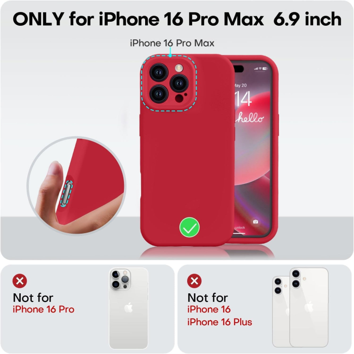 Husa de Protectie Matte TPU, , pentru Apple iPhone 16 Pro Max, Protectie Camera, Antisoc, Antizgariere, Antialunecare, Acoperire Completa, Rosu [6]