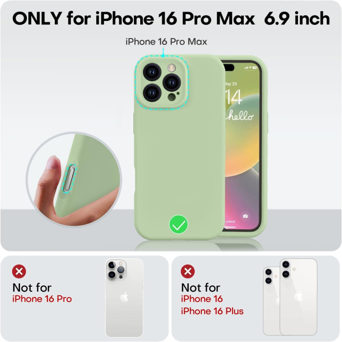 Husa de Protectie Matte TPU, , pentru Apple iPhone 16 Pro Max, Protectie Camera, Antisoc, Antizgariere, Antialunecare, Acoperire Completa, Verde [5]