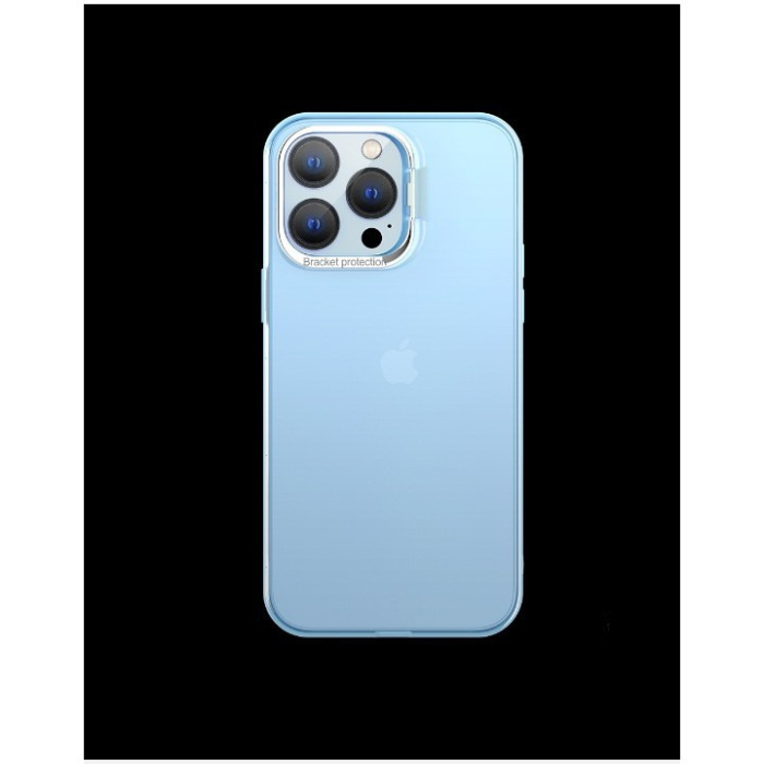 Husa de protectie pentru iPhone 14, cu suport metalic pentru camera, Bracket Series, , Protectie Antisoc, PC mat, silicon moale pe margini, Albastru [2]