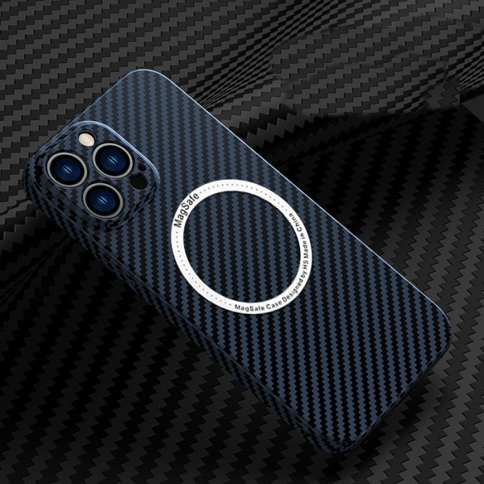 Husa de protectie pentru iPhone 14, , Magnetica, MagSafe, Carbon Fiber Protectie Antisoc, Albastru [2]
