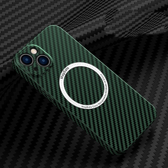Husa de protectie pentru iPhone 14 Plus, , Magnetica, MagSafe, Carbon Fiber Protectie Antisoc, Verde [3]
